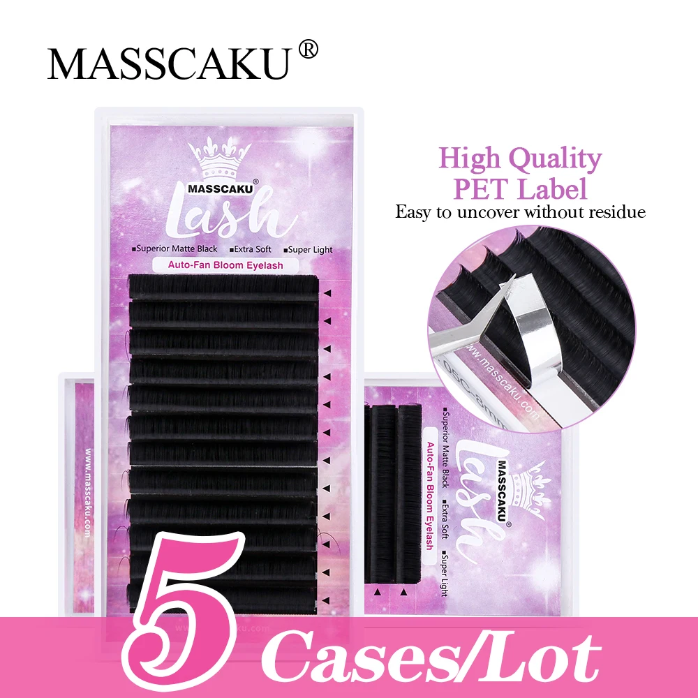 

5case/lot High Quality Masscaku Soft Silk Easy Fanning Blooming Eyelash Extensions Long Lasting 100% Handmade False Lash