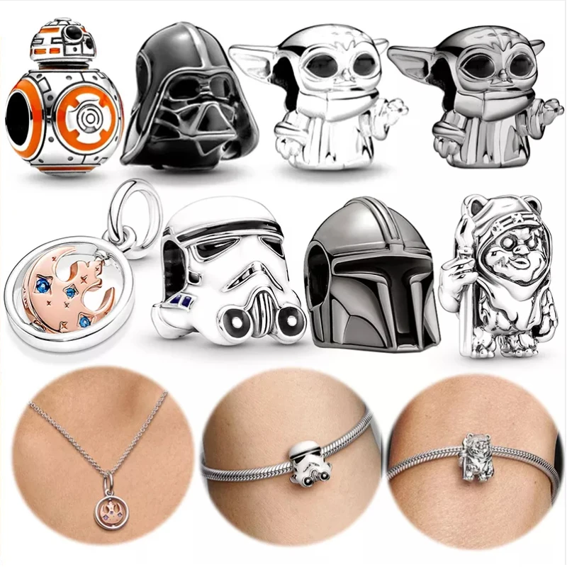 Disney 925 Sterling Silver Stormtrooper Helmet Mandalorian Charm Beads for Pandora 925 Original BraceletDIY Women's Jewelry Gift images - 6