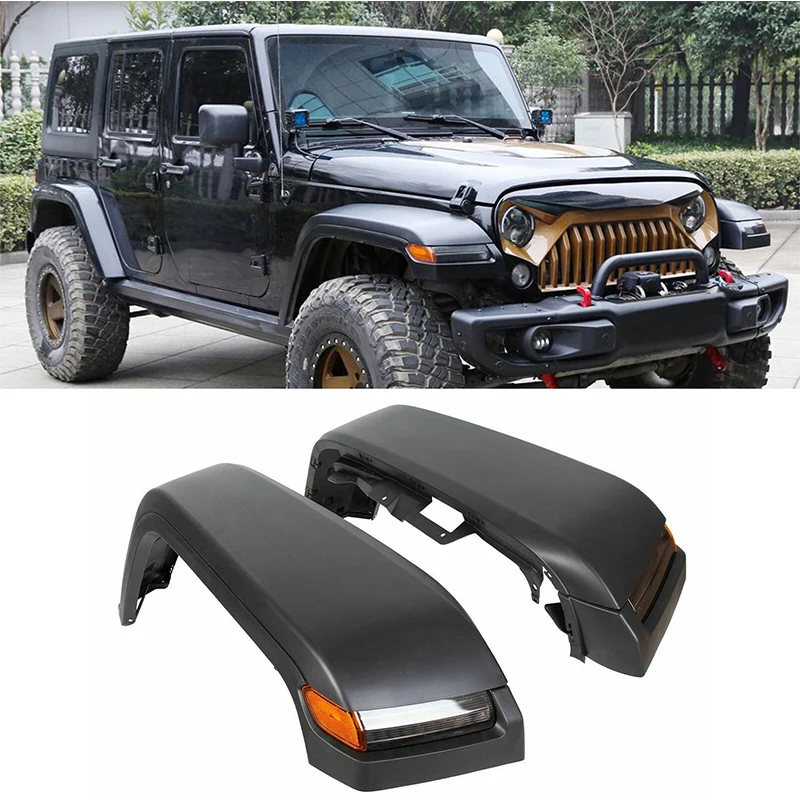 For Wrangler JK Top Front Fender Flares 2007-2018 Modified New Style  With Led  Light  ABS Black  Car Auto Parts Upgrade