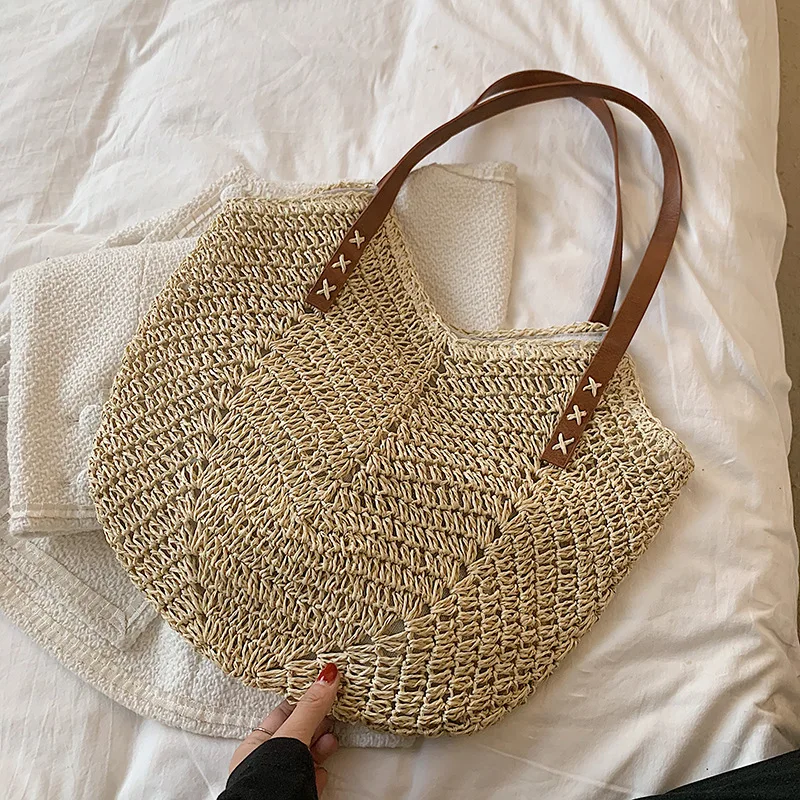 

Woven Bag New 2022 Ladies Bag Big Capacity Straw Bag Simple Fashion Western Style Casual Retro Beach Style Shoulder Tote Bag