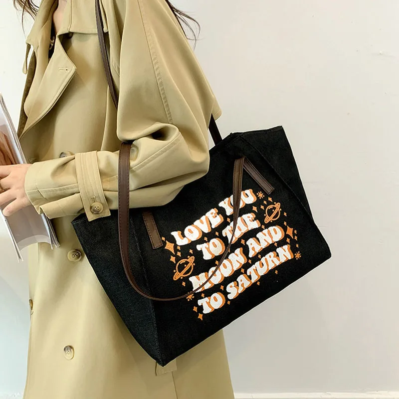 

New Simple And Large-Capacity Brand Letter Printing Versatile Western-Style High-Quality Texture Women'S Shoulder Tote Handbag