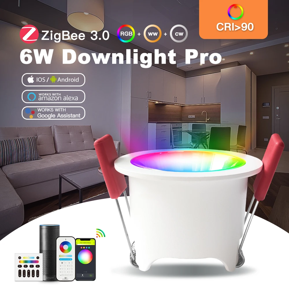 

Gledopto Smart ZigBee 3.0 CRI 90+ RGBCCT LED Ceiling Recessed Light Downlight Work with SmartThings Tuya Alexa Voice APP Control