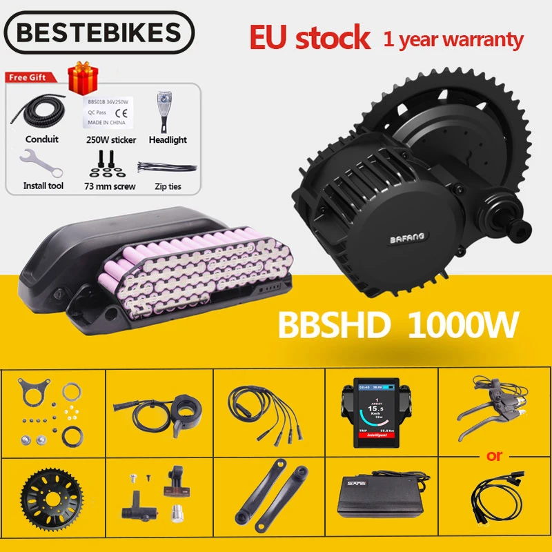 Bafang Motor BBSHD BBS03 48V 52V 1000w Mid Drive Motor Ebike Electric Bicycle Motor Conversion Kit 52V17.5AH Lithium Battery