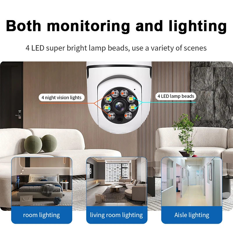 HD 1080P 2.4 G Wifi E27 Bulb Surveillance Camera Night Vision Automatic Human Tracking Digital Zoom Video Security Monitor Cam images - 6