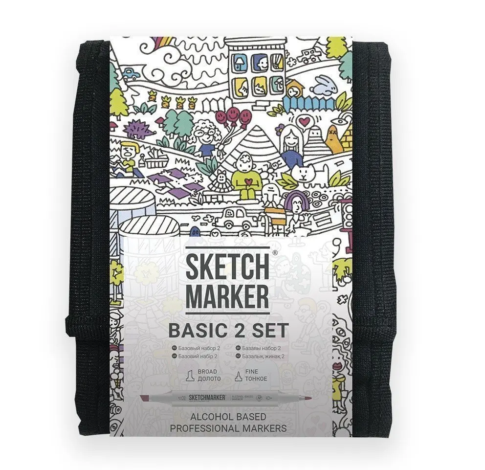 Alcohol Based Sketchmarker Basic 2 Set 12 PCs Base Shades Organizer Bag |