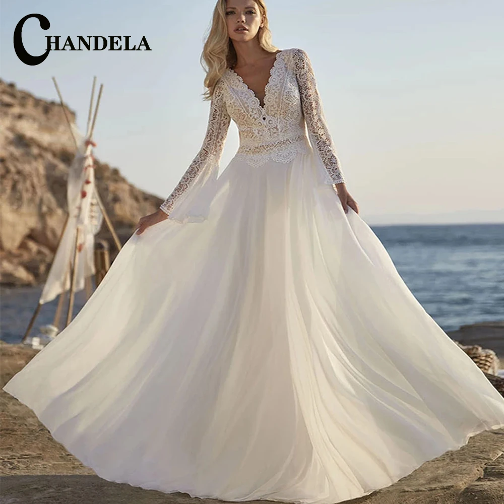 

CHANDELA Graceful Wedding Dresses Scoop Lace Aplliques Appliques Pleat Chiffon Bridal Gown Robe De Mariée For Women Custom Made