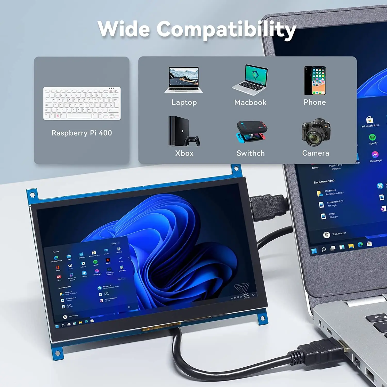 SunFounder Raspberry Pi 4 сенсорный экран 7 дюймов HDMI 1024 × 600 USB IPS ЖК-дисплей монитор для -