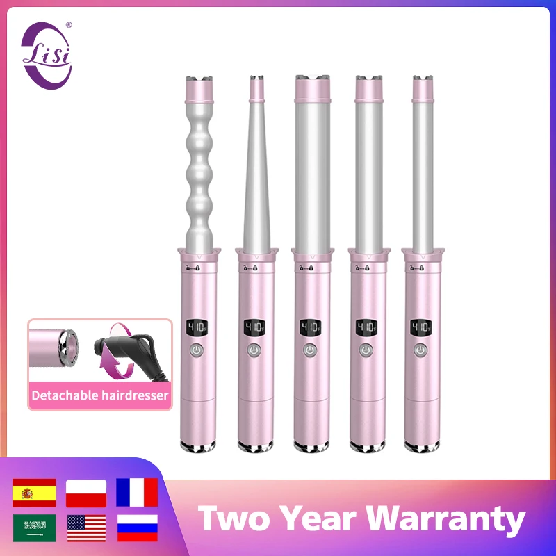 Lisiproof 2022 New Design Curling Iron For Wand Set  5 in 1 Interchangeable Wave Hair Curler PTC Heating 0.35-1.25 Inch