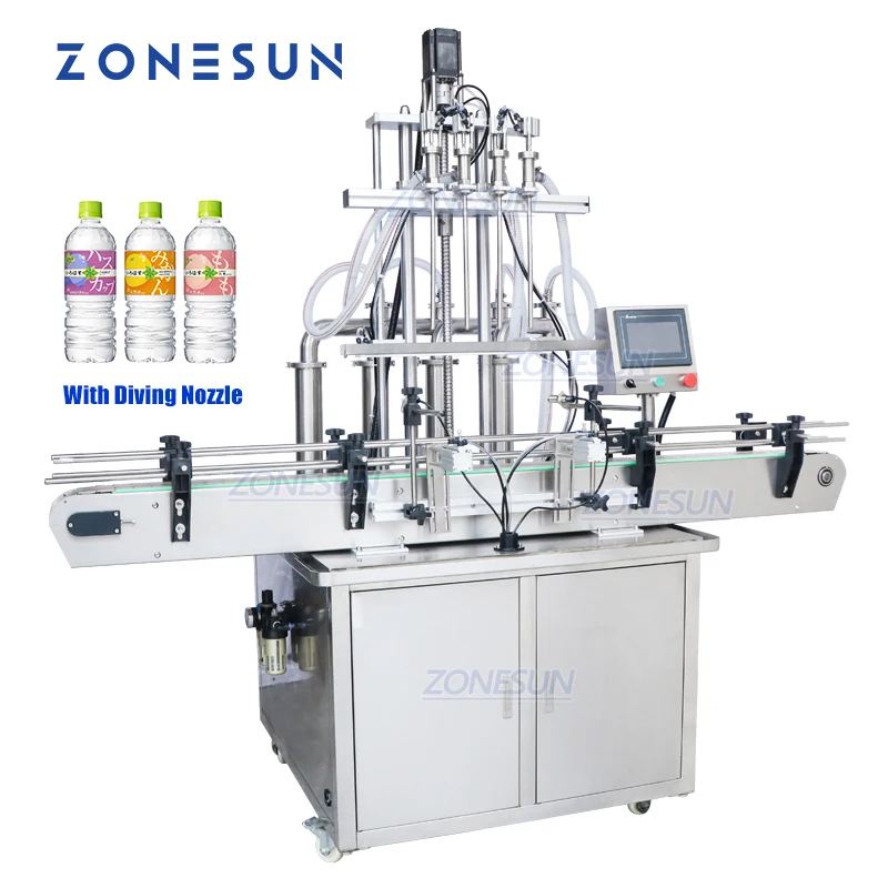 

ZONESUN ZS-YT4T-4D Automatic Filling Machine 4 Diving Heads Foamy Soap Liquid Shampoo Lotion Bottle Piston Water Filler