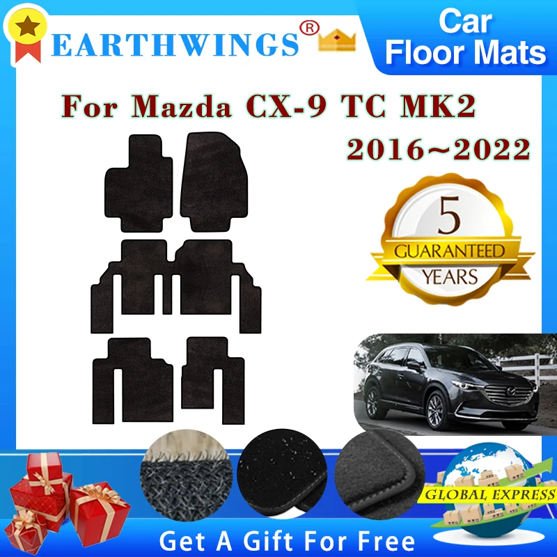 Car Floor Mats For Mazda CX9 CX 9 CX-9 TC MK2 2016~2022 Six Seats Carpets Panel Footpads Anti-slip Pad Rug Foot Pads Accessories