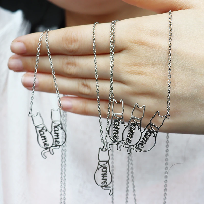 Ожерелье с именем животного кошки позолоченное 18 карат персонализированная