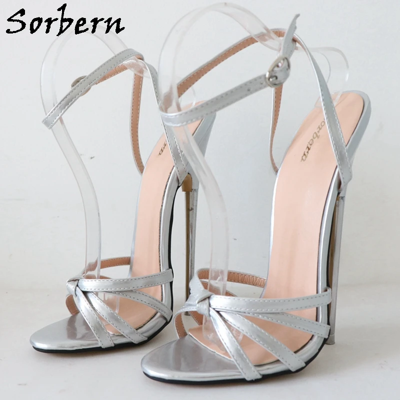 

Sorbern Sexy Silver Slingback Narrow Straps Unisex Sandal Metal High Heel 18Cm Stilettos Sexy Strappy Sandals Custom Colors