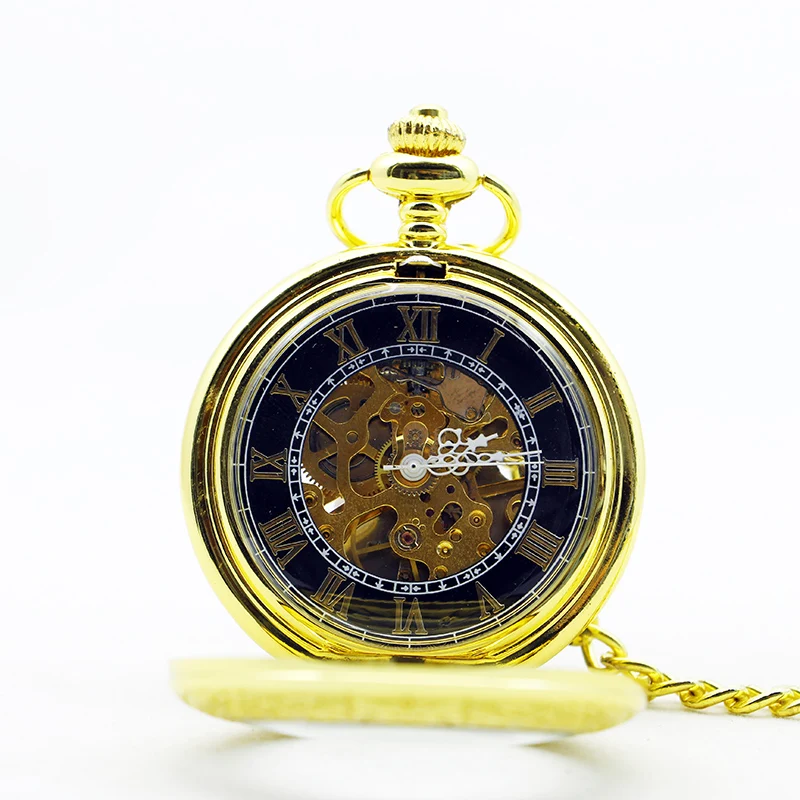 Top Brand Luxury Gold Vintage Pocket Watches Mechanical Hand Wind Fob Watch For Men Women Roma Amber Dial Pendant Chain Gift