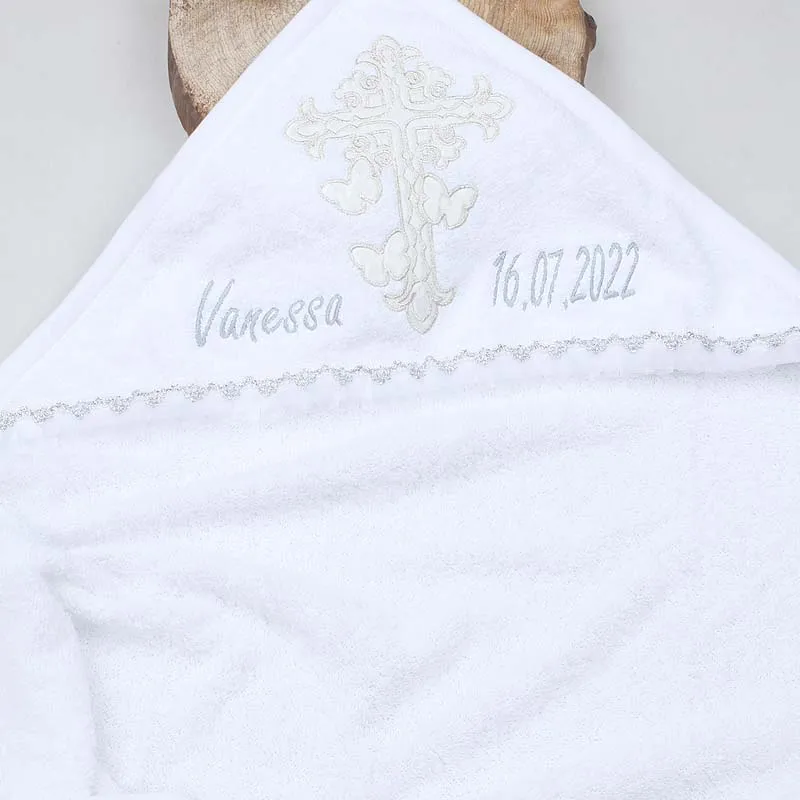 Baby Girl Name Customizable Cotton Towel Baptism Custom Religious Ceremony Male Girls Babies Bathing Towels Model