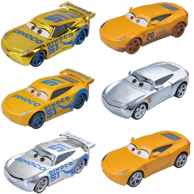 1:55 Disney Pixar Cars 3 Metal Diecast Car Toys Lightning McQueen Dinoco Gold Silver Cruz Car Model Toy For Boy Birthday Gift