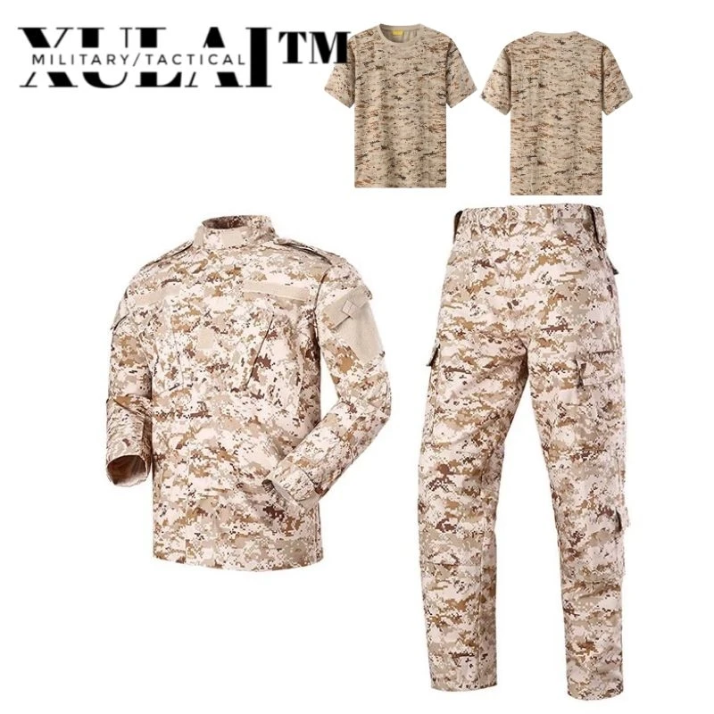 Men's Sets Derset Digital Camouflage  Army Uniform ACU Ribstop Military Uiforms With Cotton T-shirt