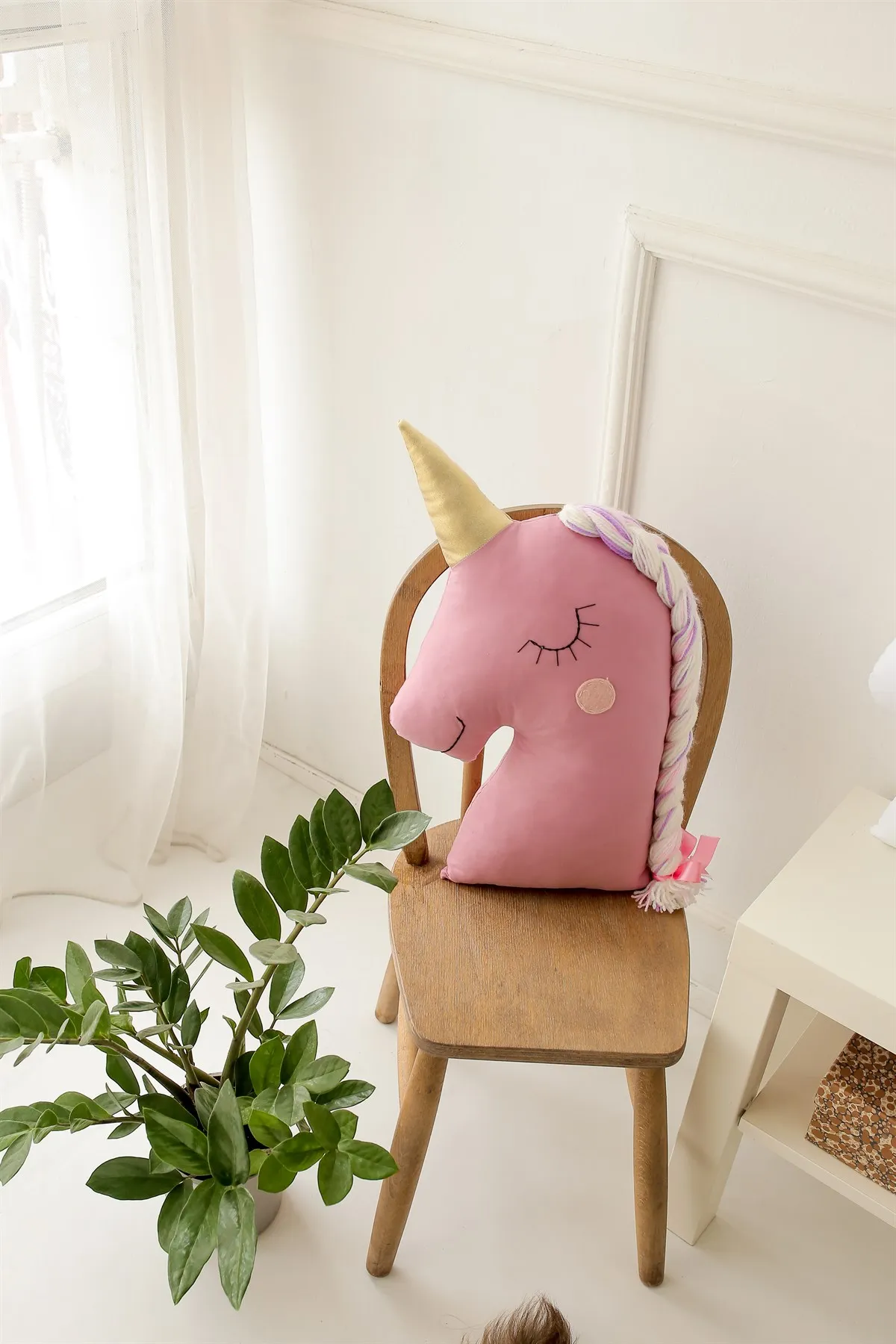 

Jaju Baby Kids/Baby Room Powder Pink Unicorn Braid Hair Crib Protection Decor Pillow