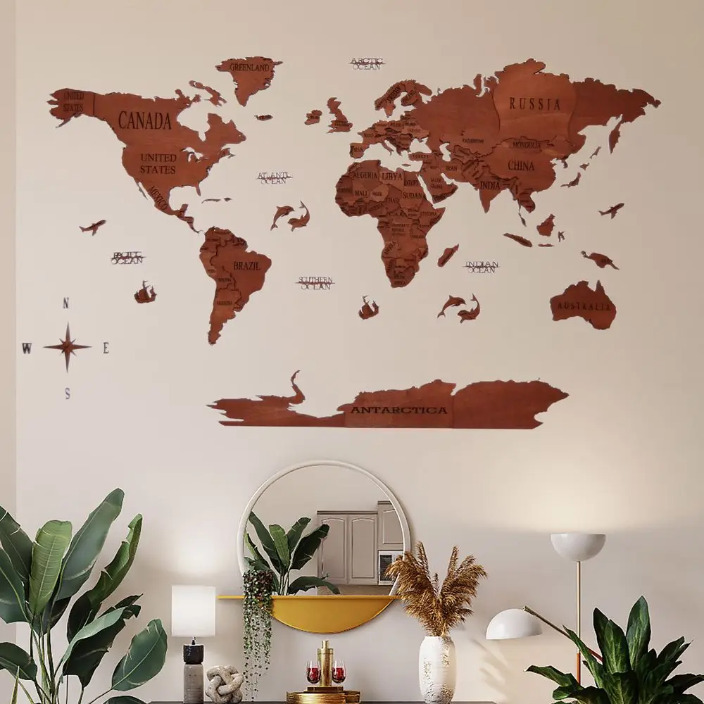

Новая декоративная 3D Деревянная Карта мира, коричневая Европа, Азия, офис, гостиная, Настенный декор, домашний подарок, искусство, натуральн...