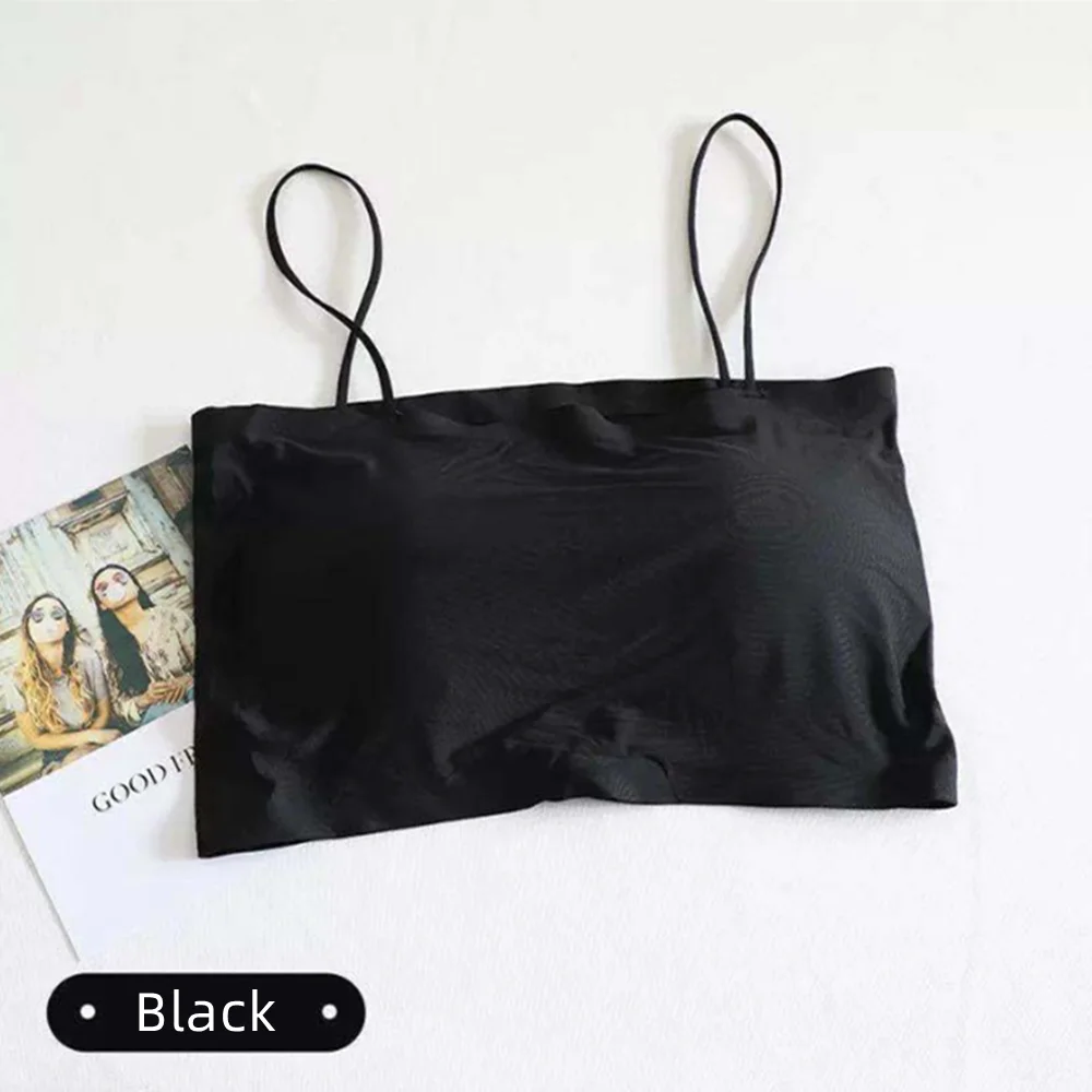 New Fashion Summer Sexy Bras For Women Push Up Lingerie Ice Silk Seamless Word Sling Female Tube Top White Bralette Tops Tanks