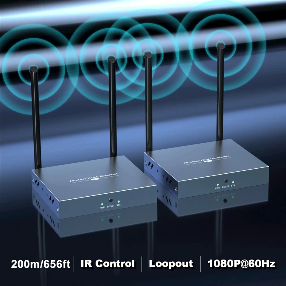 200 м/1080 футов беспроводной P @ 60 Гц HDMI удлинитель видео передатчик и приемник комплект ТВ-стика с антенной Wi-Fi ИК-пульт дистанционного управления