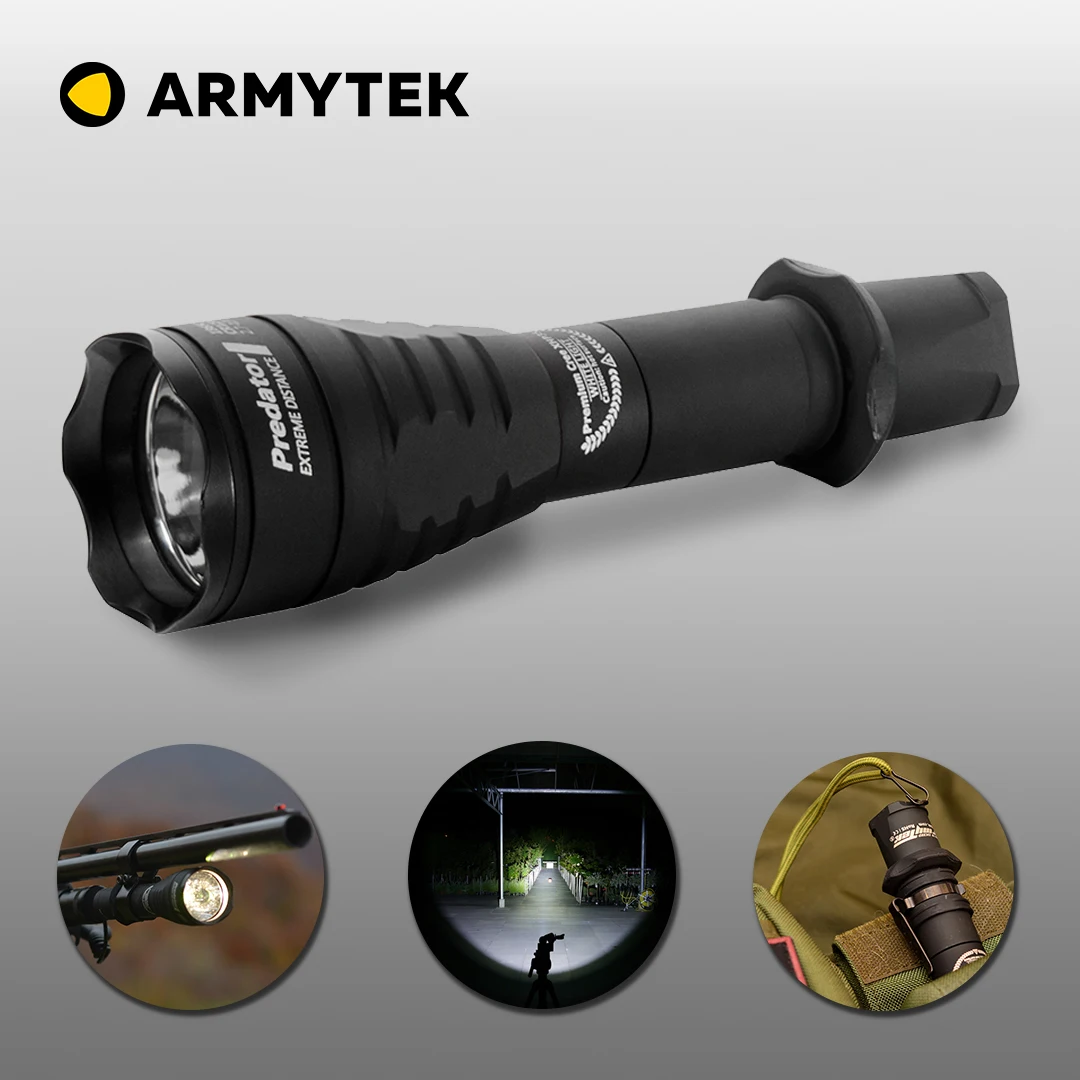 Светодиодный тактический фонарь Armytek Predator (F01603BC / F01603BW), гарантия 10 лет, дальность света до 437 м, IP68