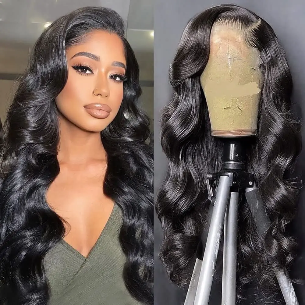 LEVITA Long Body Wave Wig 13x1 T Part Human Hair Wigs for Black Women Pre Plucked Transparent Frontal Wig Brazilian Lace Wigs