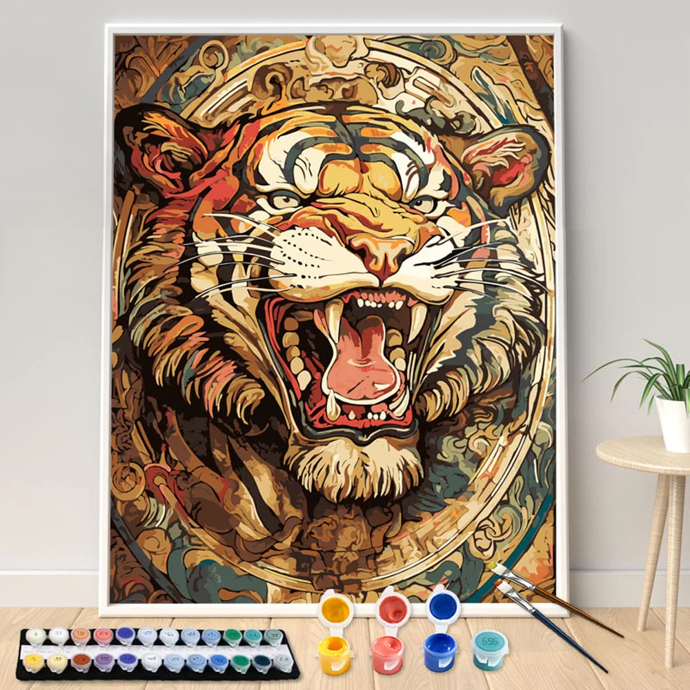 

Hand Painted Fantastic Magic Ferocious Tiger Oil Painting by Numbers Kit,Seascape DIY Acrylic Artwork, Canvas Art Gift, Home