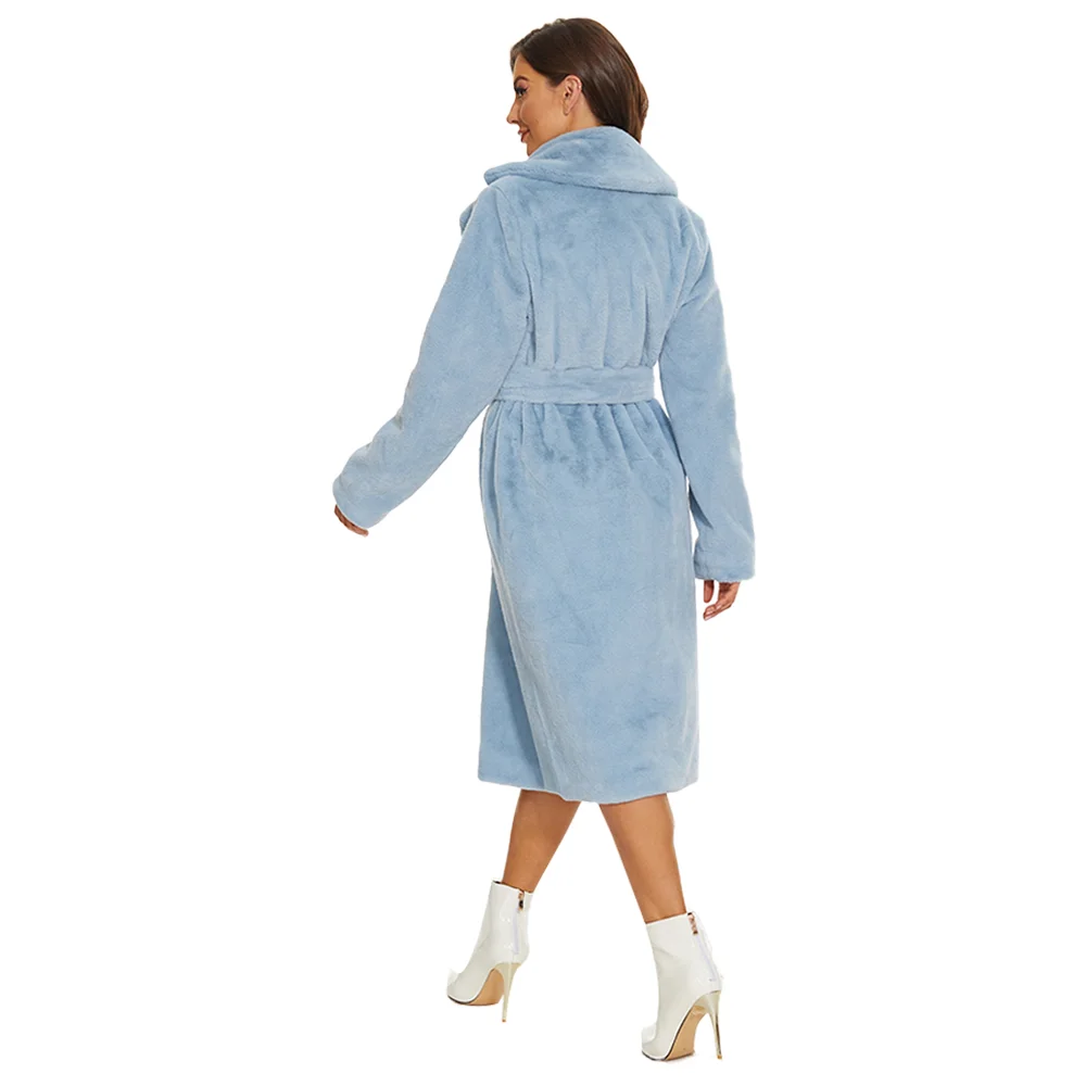 Amandina Luxe Double Breasted Faux Fur Winter Women Long Coat with Belt