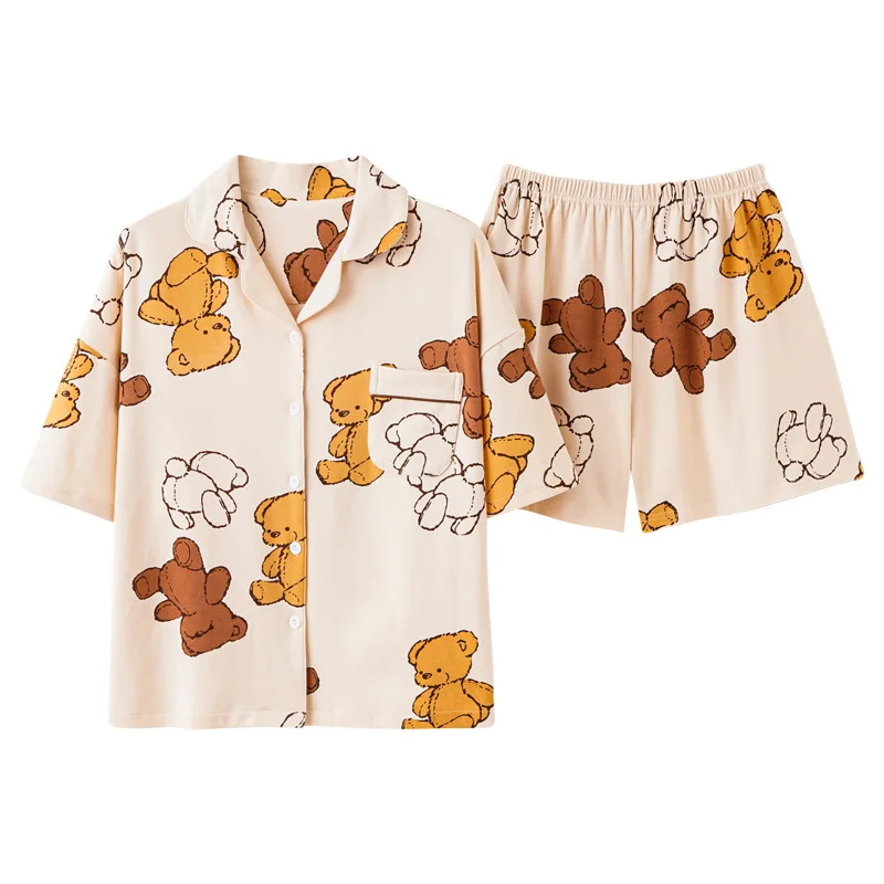 Two-piece Set Women Homewear 2022 New Summer Pajamas Women's Home Clothes Cotton V-neck Sleepwear Lovely Nightwear Pijama Mujer