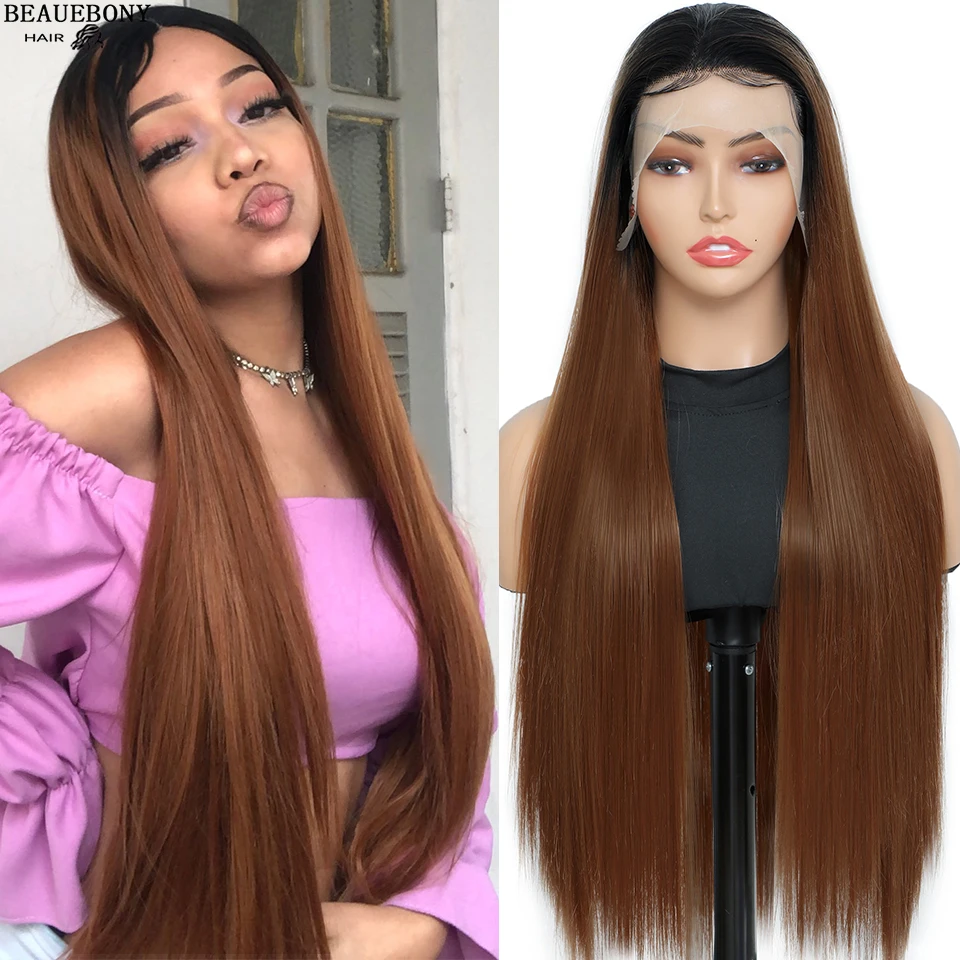 

Chocolate Brown Lace Wig Synthetic Transparent Lace Wigs For Women 13x4 360 T 13x1 Lace Straight Wig Long Ombre Wig Brown Hair