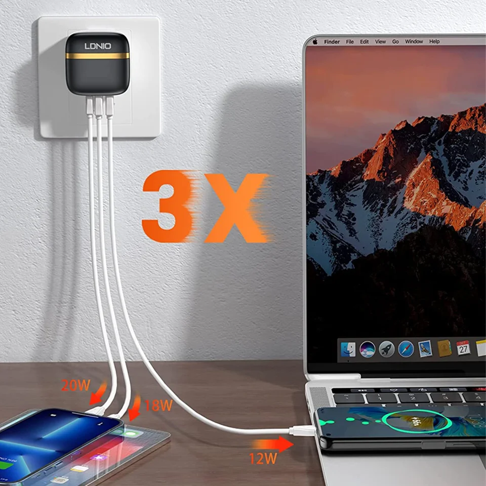 LDNIO 32W USB Charger QC3.0 Fast Charge Charger Type C For Iphone 14 13 Samsung Xiaomi Mobile Charger 3 Ports Quick Charger