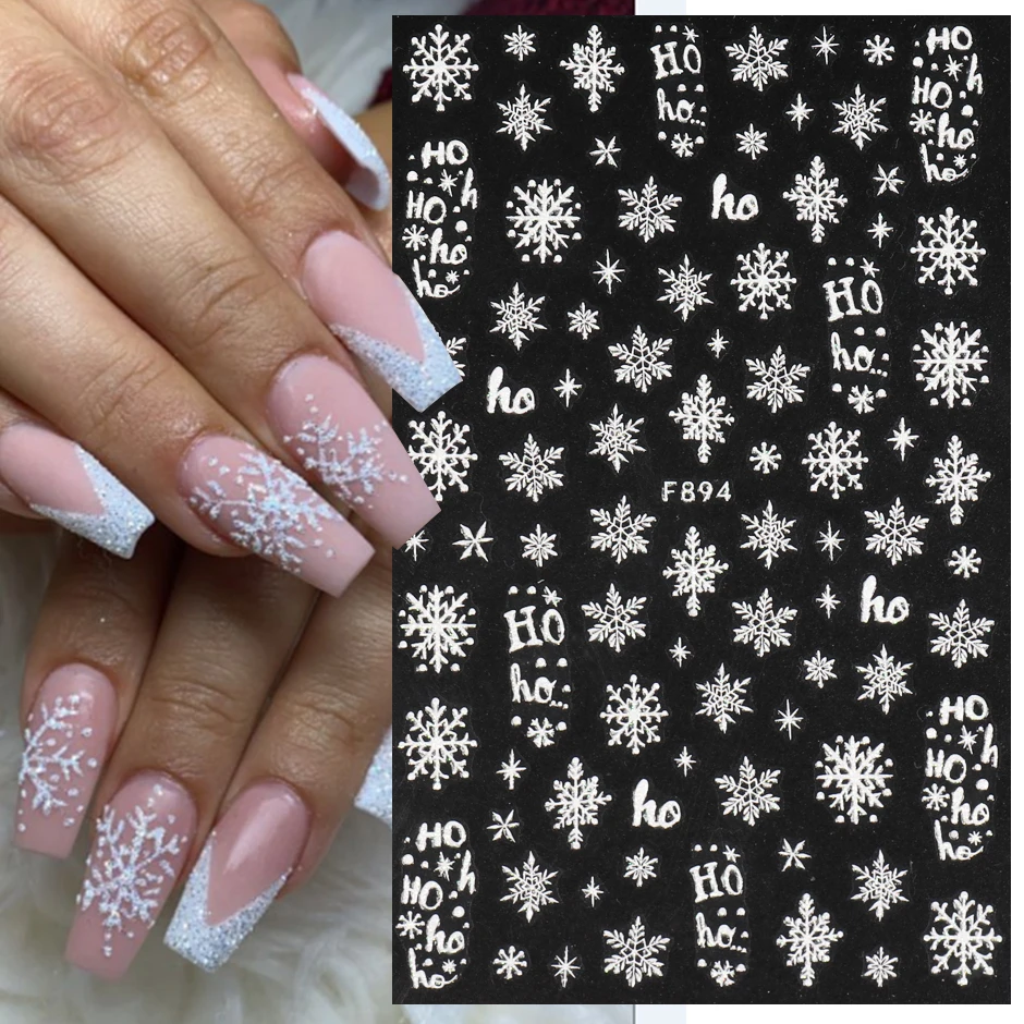 

White Glitter Snowflakes Nail Art Stickers for Winter Manicure Sparkly Decals New Year Xmas Charming Nail Art Decoration SAF894