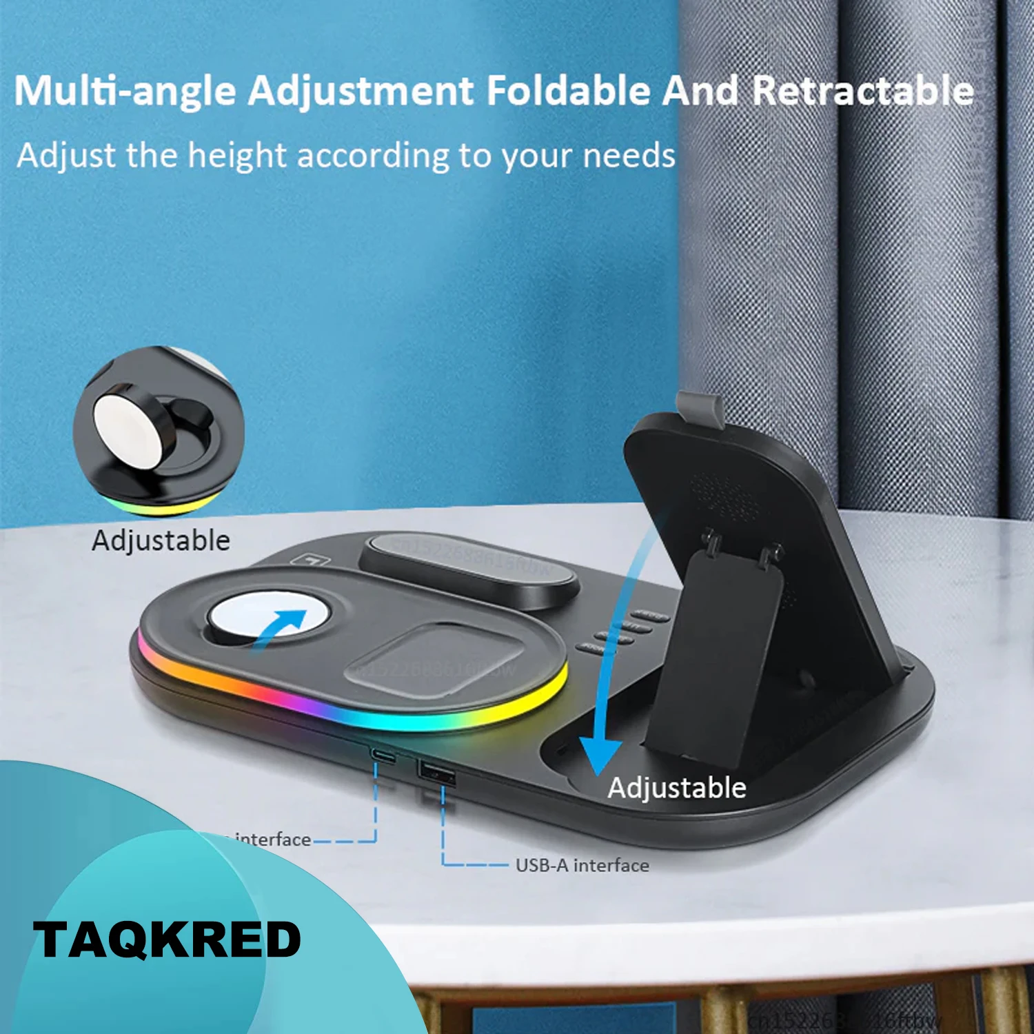 30W Qi Wireless Charger 4 in 1 RGB Light Fast Charging Dock Station For Smart Watch iWatch 7 AirPods Pro 2 For iPhone 13 12 XS