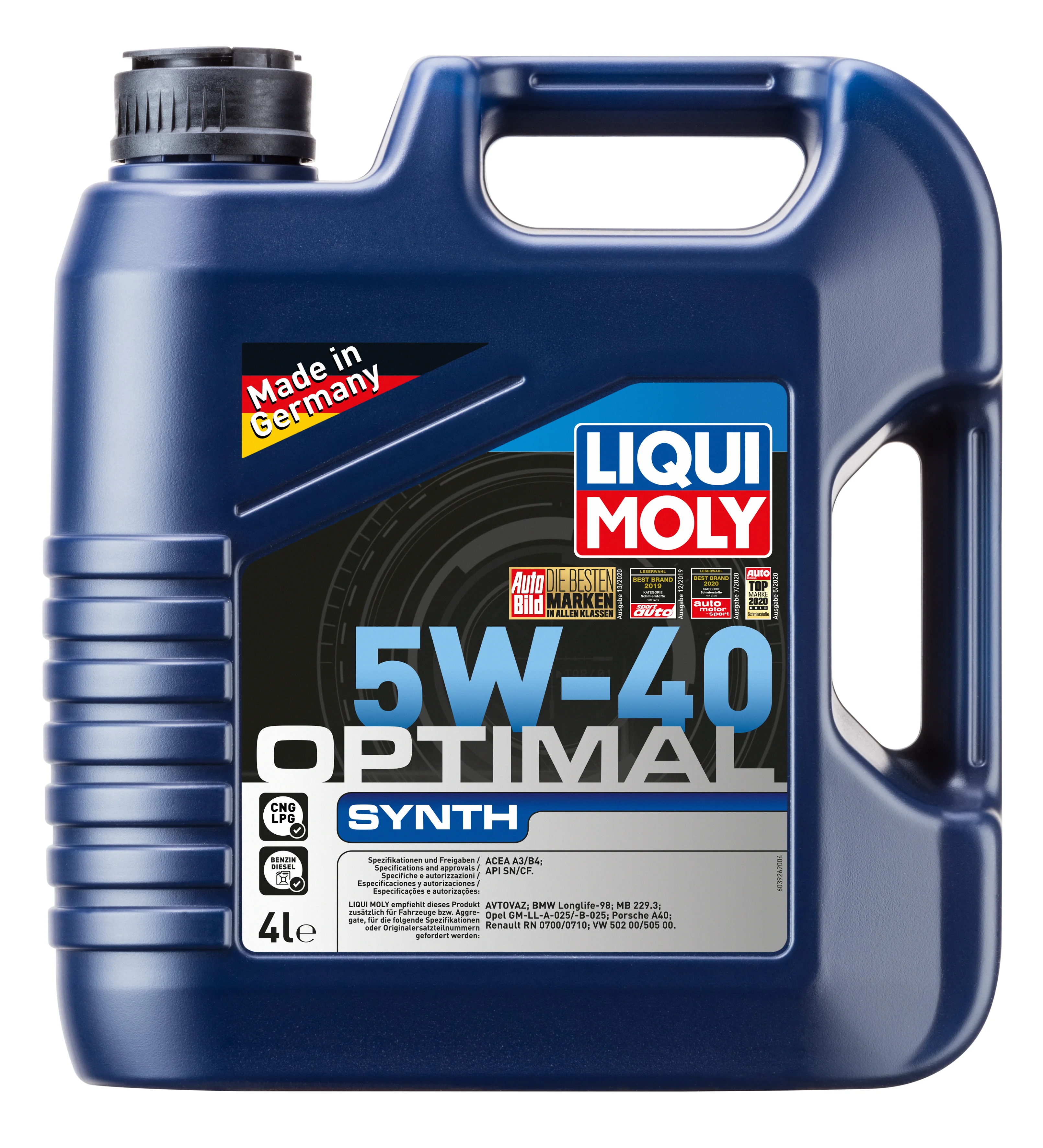 Масло моторное Liqui Moly Ликви Моли 5W40 Optimal Synth 4 л 3926 | Автомобили и мотоциклы