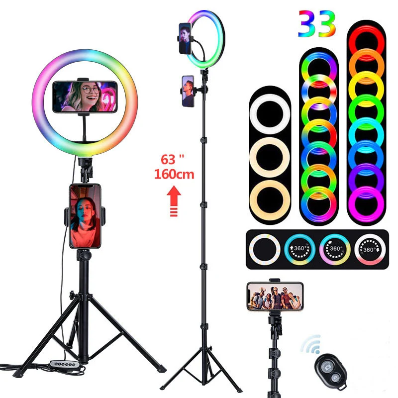 

26cm RGB Selfie Ring LED Light with Stand Tripod Photography Studio Ring Lamps for Phone TikTok Youtube Makeup Video Vlog