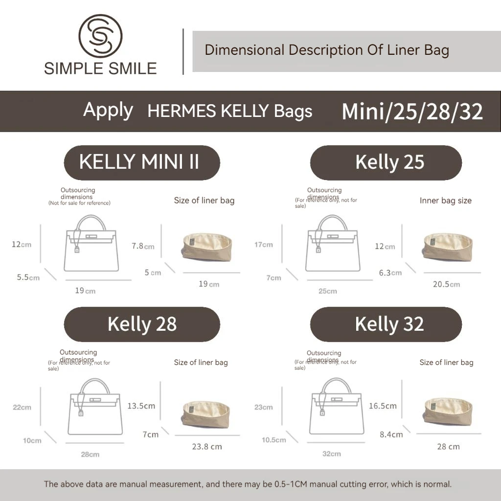 For HERMES Kelly Mini/25/28/3 Make up Organizer Felt Cloth Handbag Insert Bag Travel Inner Purse Portable Cosmetic Bags