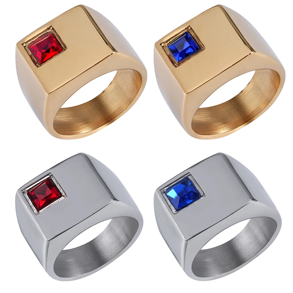 Мужское кольцо-вывеска из нержавеющей стали с квадратным фианитом