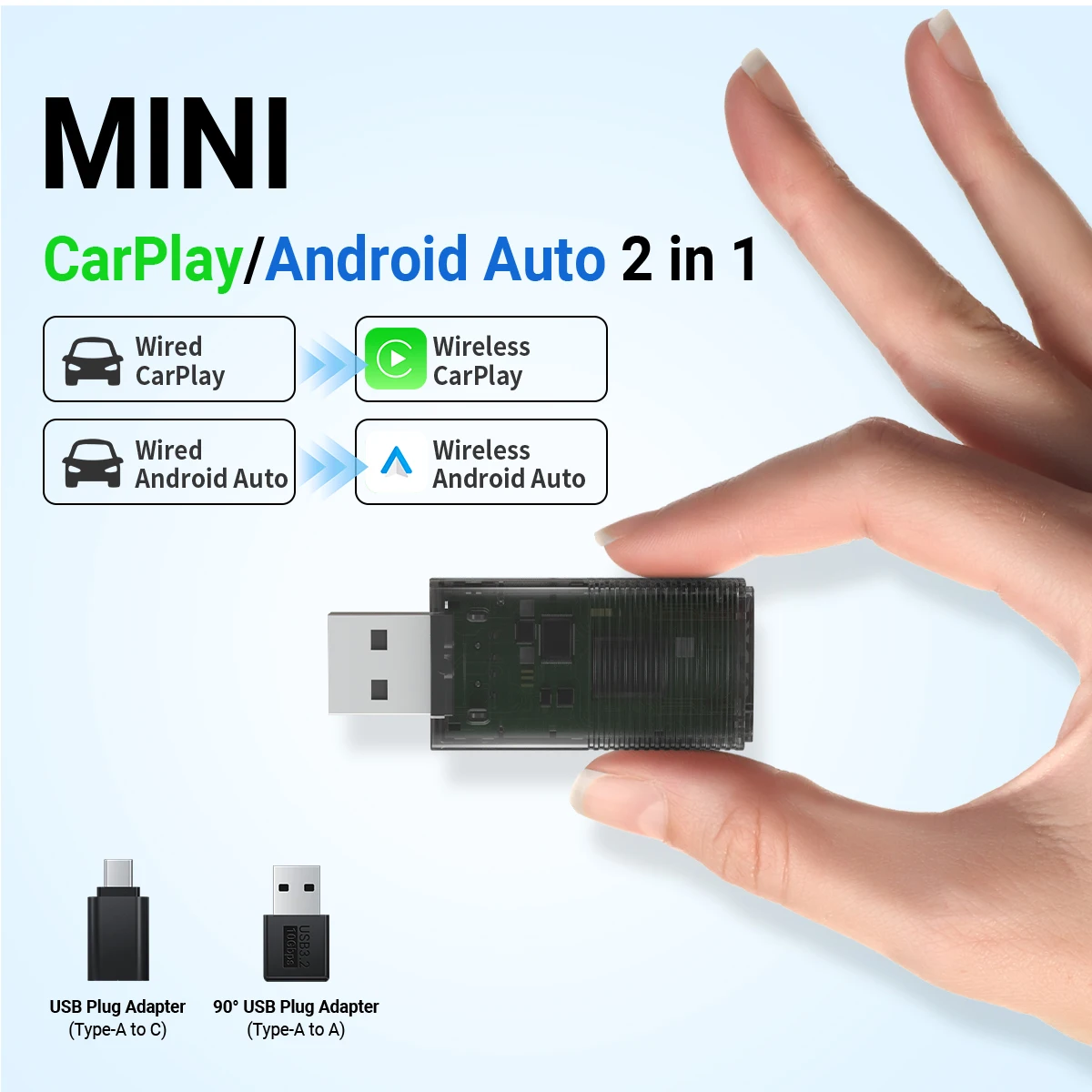 2-в-1 мини-беспроводной Carplay или беспроводной Android-адаптер автомобильные