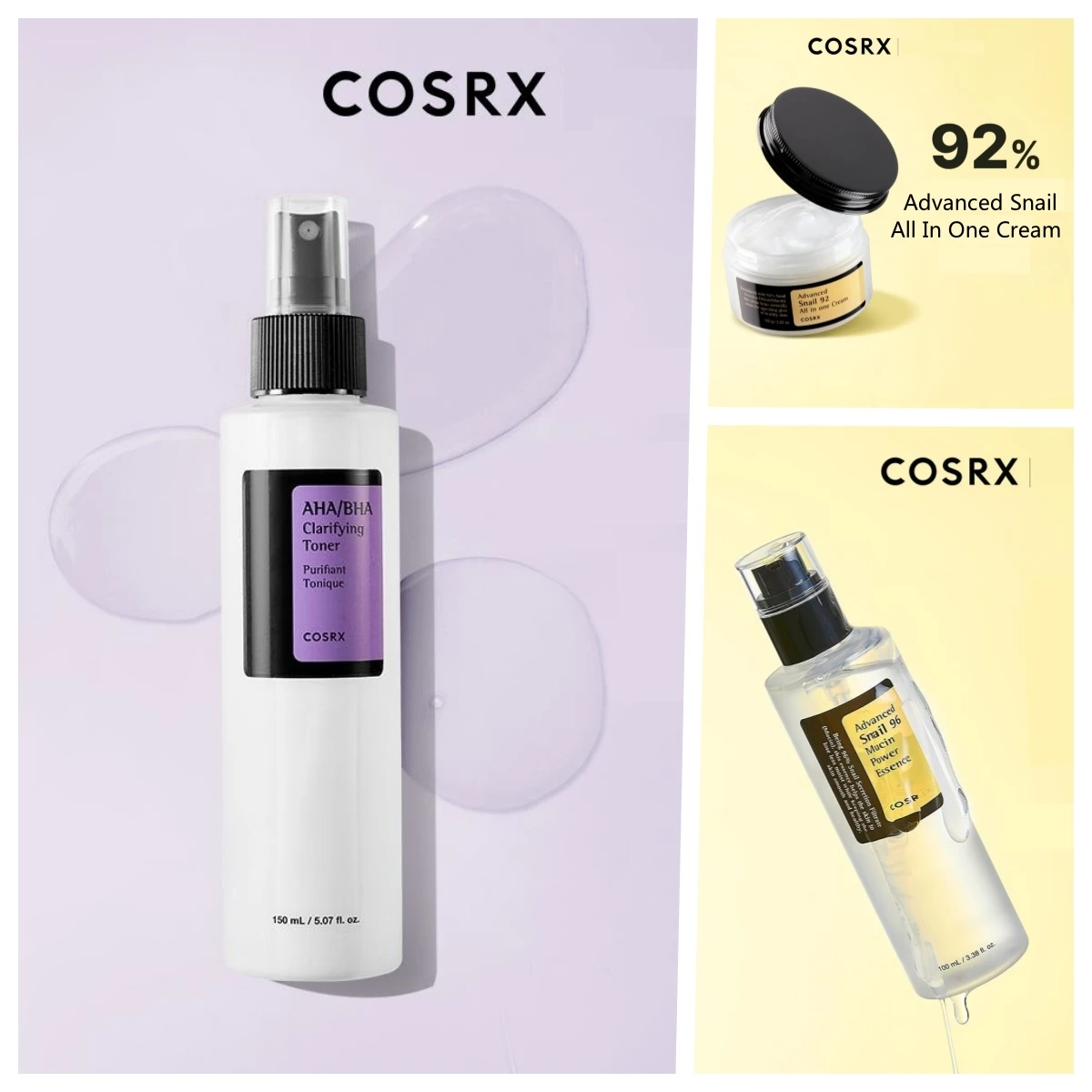 

COSRX Snail Mucin 96% Power Anti-Aging Repairing Essence Snail Anti-Aging Cream Btightening Skin Aha/Bha Remove Acne Toner 1PCS