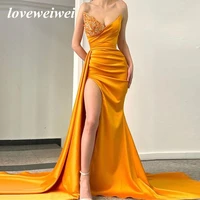 mermaid beading evening dress ruched sexy prom dress front high slit prom gowns customize sweetheart sweep train formal dress