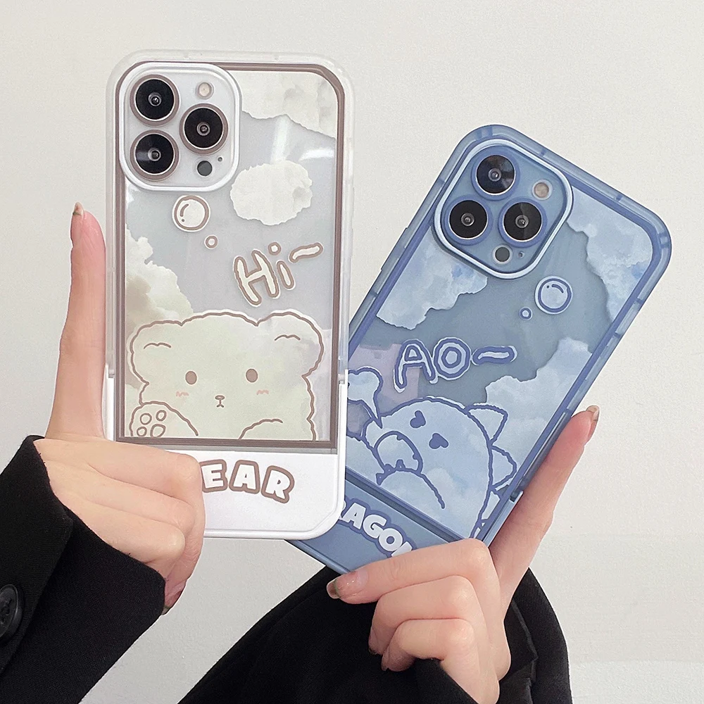 

Invisible Stand Cloud Dragon Bear Phone Case for iPhone 11 12 13 Pro Max X XR 7 Plus Shockproof Bumper Holder Fashion Back Coque