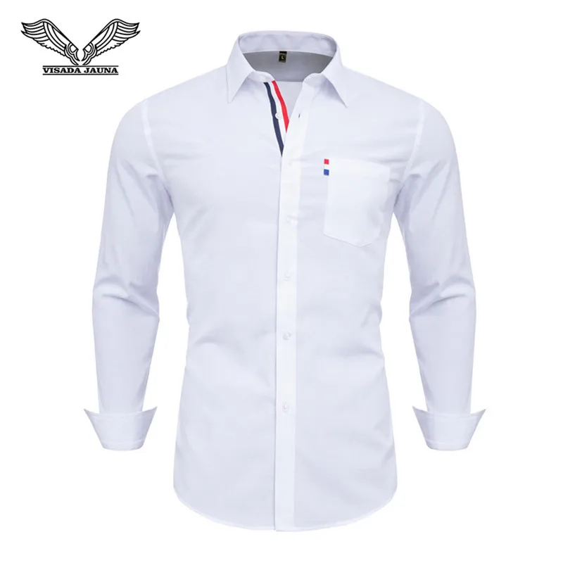 VISADA JAUNA 2019 Men Shirt Long Sleeve 100% Cotton Fashion Turn-Down Collar Dress Solid Casual Shirt Men Social Camisas N5130