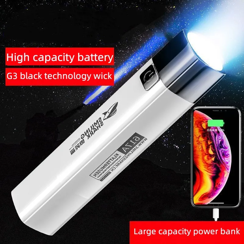 

New 2 IN 1 9990000LM Ultra Bright Tactical LED Flashlight Mini Torch Power Bank Outdoor Lighting 3 Modes With USB Charging Cable