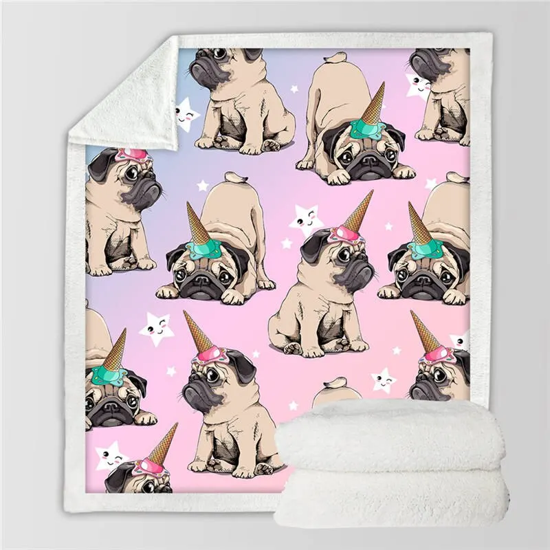 

BeddingOutlet Hippie Pug Sherpa Blanket on Bed Animal Cartoon Dog Plush Throw Blanket Bedspread Christmas Bulldog Sofa Cover