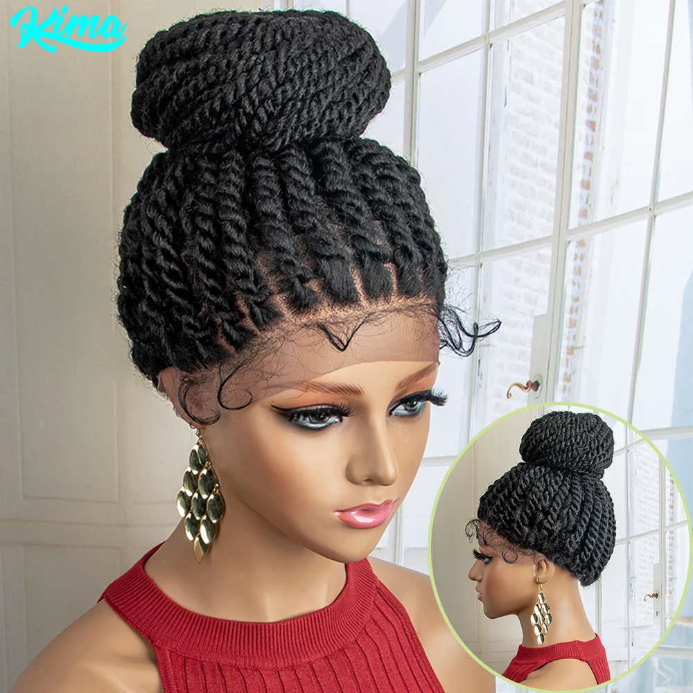 New Arrival Synthetic Lace Front Braided Wigs Bun Braided Wigs For Black Women Braid  With Baby Hair Lace Front Bun Wigs Braids