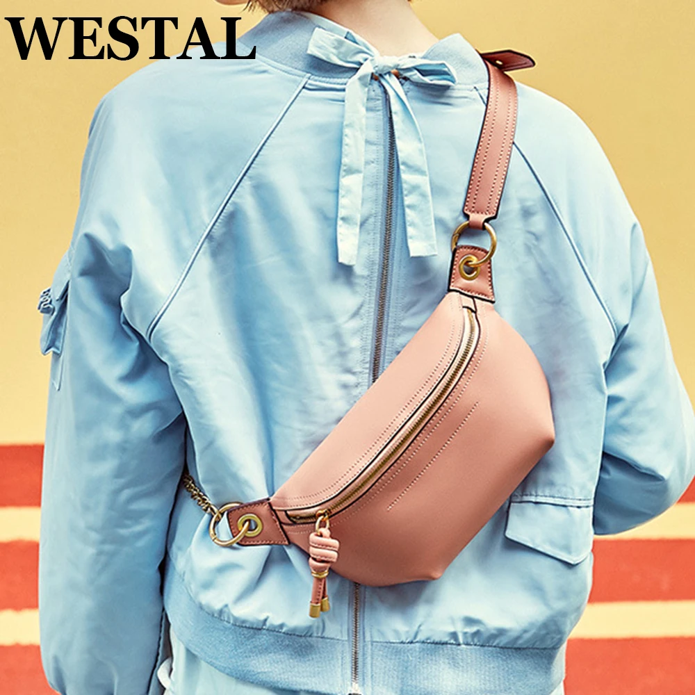 

WESTAL 100% Genuine Leather Side Bag for Women Sling Bag Designer Chest Bags Purse Outdoor Sport Shoulder Bags Travel Chest Pack