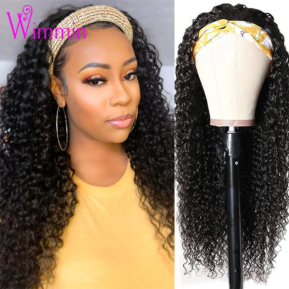 Deep Curly Wave Headband Wigs For Black Women Human Hair Wigs Machine Made Remy Human Hair wigs 28Inches High Density Wimmin