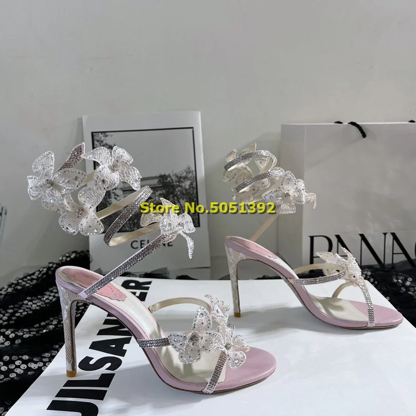 Сандалии с цветочным рисунком босоножки на тонком высоком каблуке ремешком