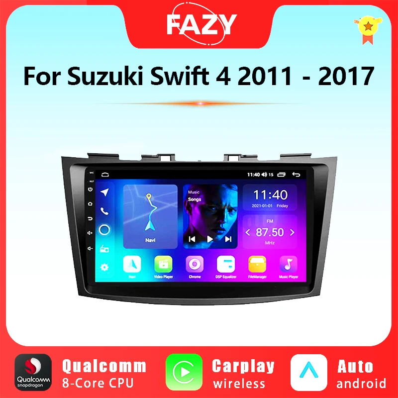Автомобильный мультимедийный плеер FAZY, 9 дюймов, Android, для Suzuki Swift 4 2011-2017, IPS экран, автомобильное радио, GPS-навигация, видео CarPlay, 4G, Wi-Fi, DSP