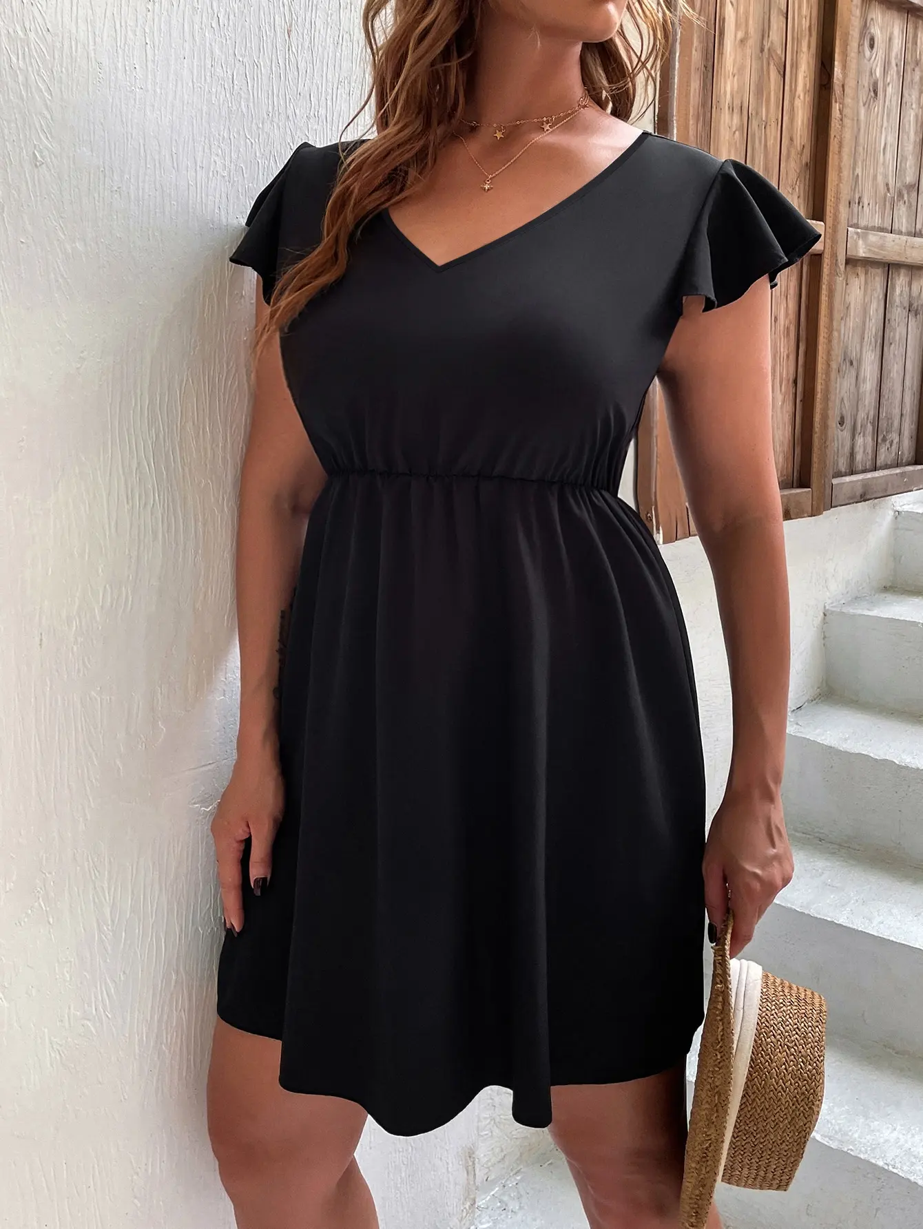 Plus Size Mini Dress for Women Summer 2023 Solid Black Sleeveless Large Size V Neck Curvy Chic Elegant Casual Ladies Dresses  4X